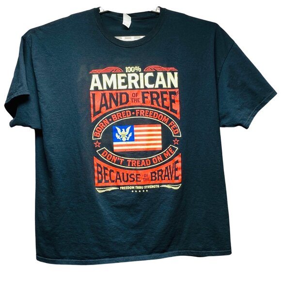 100% American Land Of The Free Patriotic T-Shirt 3XL Freedom Strength Tee Black - Picture 1 of 11